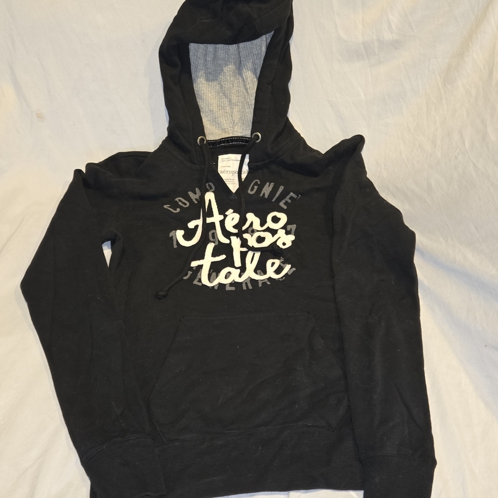 Aeropostale Women's Black Hoodie with White Logo Y2k Vintage